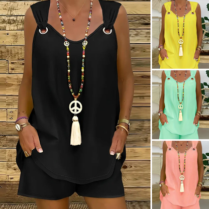 Neu eingetroffen✨🌸 Set aus Tanktop mit V-Ausschnitt und passenden Shorts – atmungsaktiv und stylisch für Freizeitaktivitäten