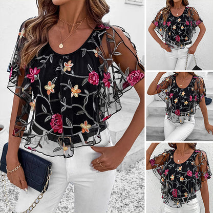 🌸Was soll ich morgen anziehen?💥Bedrucktes Mesh-Patchwork-Top für Frauen