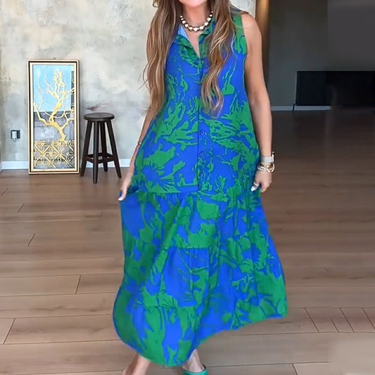 Ärmelloses modisches Maxikleid mit Print für Damen