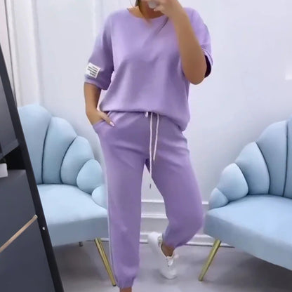 ⏳Zeitlich begrenztes Angebot⏰ Damen Casual Top & Hose in Uni-Farben