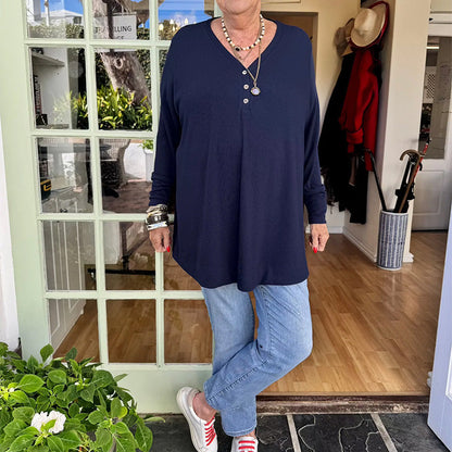 Kurzarm-Shirt für Damen mit Knopfleiste und V-Ausschnitt