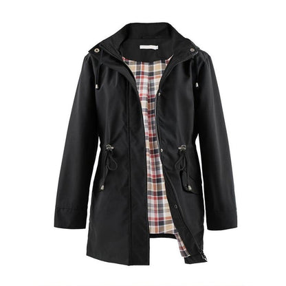 Mittellange Windjacke mit Kapuze, Tunnelzug und Reißverschluss