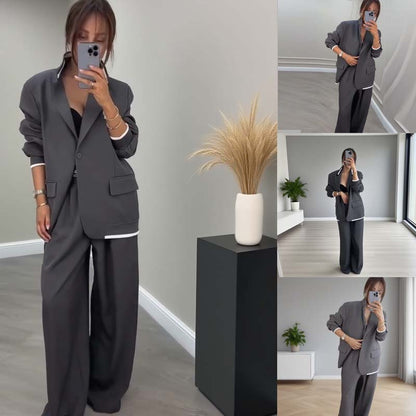 🍁🔥Begrenztes Angebot: Herbstneuheiten heute 50% reduziert! Damen-Zweiteiler: Blazer mit langen Ärmeln & Hose mit weitem Bein