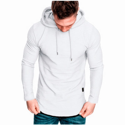 Einfarbiges Langarm-Sweatshirt mit Kordelzug und Kapuzen