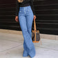 High-Waist Jeans mit Knopfleiste – Figurbetonte Schlaghose für Damen 👖✨🔥Kauf 2 Artikel versandkostenfrei