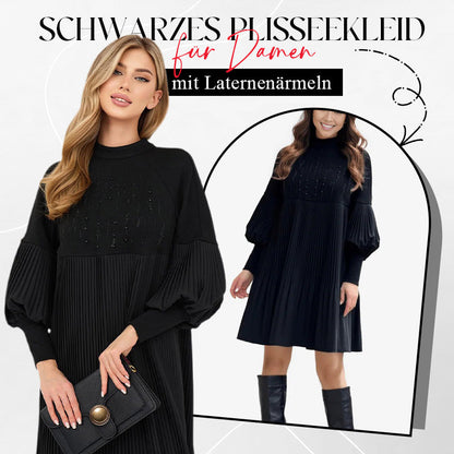 🎁💓2025 Neues Design 50 % Rabatt🍁Elegantes Schwarzes Plisseekleid für Damen mit Laternenärmeln