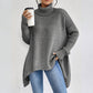 🏆Letzter Tagesverkauf, 50 % RABATT!!💖 Modischer Damenpullover in Volltonfarbe mit überschnittener Schulter, hohem Halsausschnitt und grobem Strick