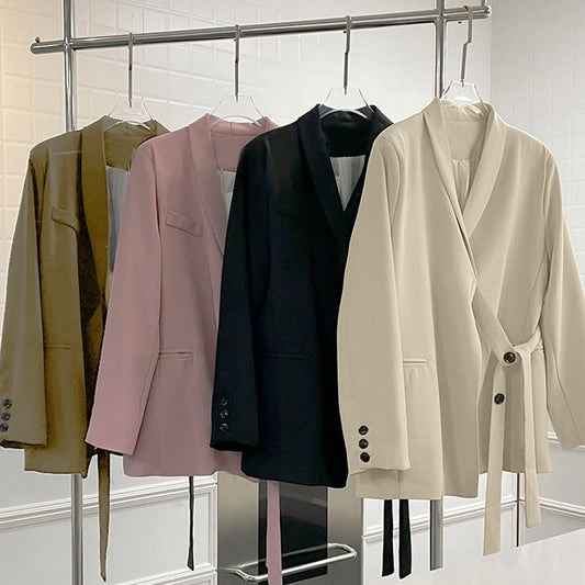 2-teiliges Business-Set für Damen: Blazer mit Schleife vorne und Hose mit weitem Bein