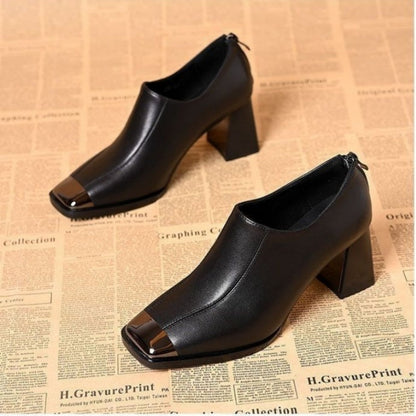 🎉Damen Schuhe mit Karree-Spitze, Blockabsatz und Reißverschluss