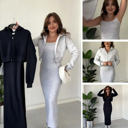Stylischer Damen-Zweiteiler: Jacke & Kleid mit Spaghettiträgern