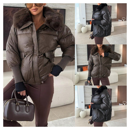 📢📢60 % RABATT !!!🔥Stylische Damen-Pufferjacke mit Kunstfell-Kragen