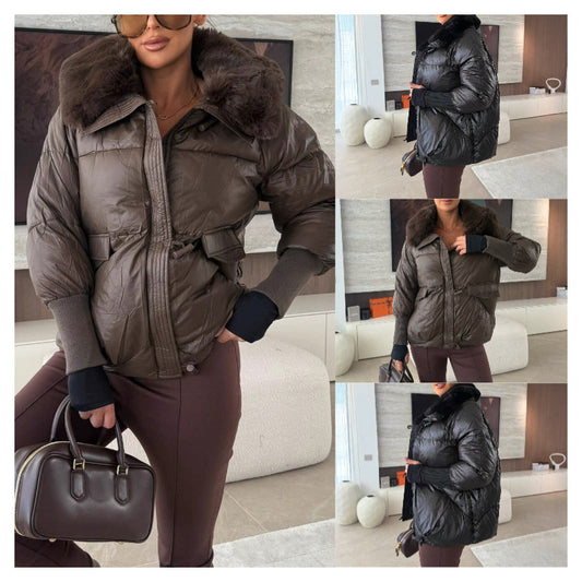 📢📢60 % RABATT !!!🔥Stylische Damen-Pufferjacke mit Kunstfell-Kragen