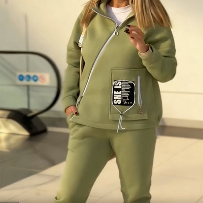 Stylisches 2-teiliges Sweatshirt-Set mit schrägem Reißverschluss🔥Kostenloser Versand🔥