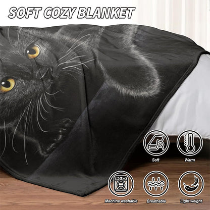 📢📢55% RABATT!!! 🎅Verstärkte Ultra-Warme Bettdecke mit Schwarz Katze Motiv für die Bettkante