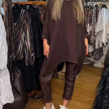 Asymmetrisches locker geschnittenes Sweatshirt & einfarbige Hose (Zweiteiler)🔥Kostenloser Versand🔥