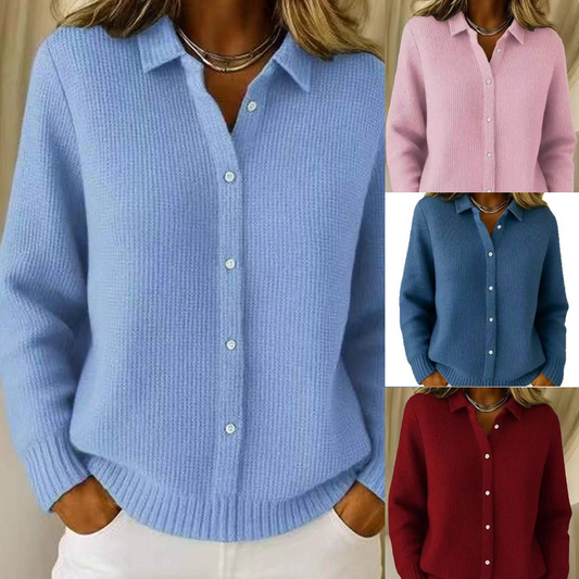 Eleganter Damen-Strickpullover mit Kragen und Knopfleiste