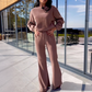 Damen-Rippstrick-Langarmshirt & Schlaghose, 2-teiliges Set🔥Kostenloser Versand🔥