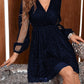 Elegantes Party-Kleid mit V-Ausschnitt und Pailletten sowie Mesh-Ärmeln🔥Kauf 2 Artikel versandkostenfrei
