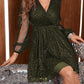 Elegantes Party-Kleid mit V-Ausschnitt und Pailletten sowie Mesh-Ärmeln🔥Kauf 2 Artikel versandkostenfrei