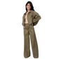 Zweiteiliges Set aus Damenjacke mit Reißverschluss und Hose mit weitem Bein🔥Kostenloser Versand