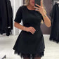 Glitzerndes Minikleid mit kurzen Ärmeln und Spitzenbesatz für Damen🔥Kauf 2 Artikel versandkostenfrei