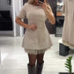 Glitzerndes Minikleid mit kurzen Ärmeln und Spitzenbesatz für Damen🔥Kauf 2 Artikel versandkostenfrei