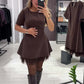 Glitzerndes Minikleid mit kurzen Ärmeln und Spitzenbesatz für Damen🔥Kauf 2 Artikel versandkostenfrei