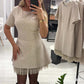 Glitzerndes Minikleid mit kurzen Ärmeln und Spitzenbesatz für Damen🔥Kauf 2 Artikel versandkostenfrei