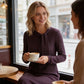 Women's Long Sleeve Tie-Neck Knit Midi Dress