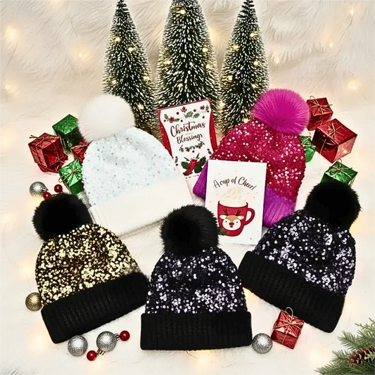 🔥⏰ Nur für kurze Zeit 50 % Rabatt!! 🔥Wintermütze mit Quaste und glitzernden Pailletten