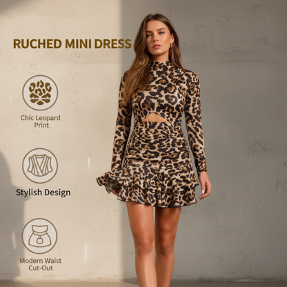 Minikleid mit Leopardenmuster und Raffungen für Damen
