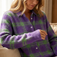 Damen-Strickjacke mit Karomuster und Knopfleiste