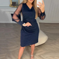 Damenkleid mit V-Ausschnitt, Glitzer und transparenten Ärmeln🔥Kauf 2 Artikel versandkostenfrei🔥
