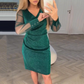 Damenkleid mit V-Ausschnitt, Glitzer und transparenten Ärmeln🔥Kauf 2 Artikel versandkostenfrei🔥