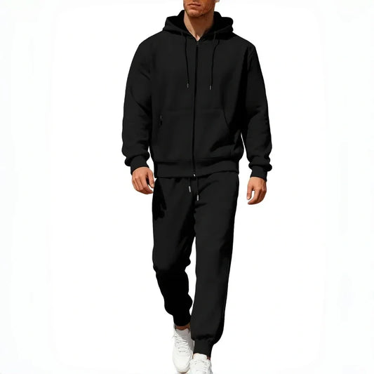 2-teiliges Set aus warmer Kapuzenjacke mit Reißverschluss und Hose für Herren🔥Kostenloser Versand🔥