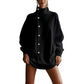 Damen-Strickjacke mit hohem Kragen und Knöpfen