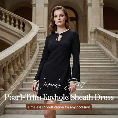 🎉 Neujahrsgeschenk – 50% RABATT!✨ Damen-Etuikleid mit Kunstperlen: Schlüsselloch-Ausschnitt + Glockenärmel – elegant & perfekt für besondere Anlässe
