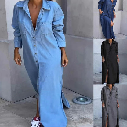 Damen-Maxikleid aus Silt-Denim mit Knopfleiste🔥Kauf 2 Artikel versandkostenfrei🔥