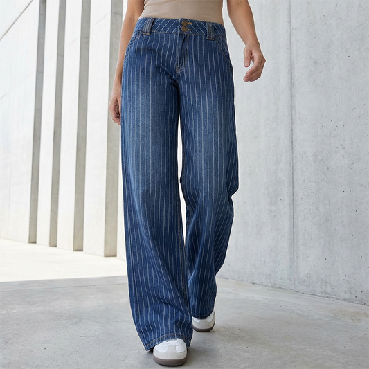 Damen-Jeans mit Streifenmuster und niedriger Leibhöhe im Y2K-Stil