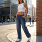 Damen-Jeans mit Streifenmuster und niedriger Leibhöhe im Y2K-Stil