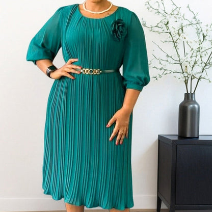 Damenkleid mit 3/4-Ärmeln, Falten und Gürtel🔥Kauf 2 Artikel versandkostenfrei🔥