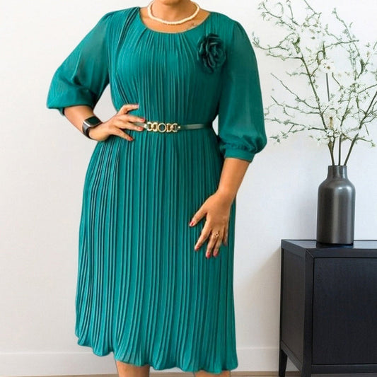 Damenkleid mit 3/4-Ärmeln, Falten und Gürtel🔥Kauf 2 Artikel versandkostenfrei🔥