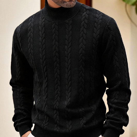Men's Fashion Mock Neck Sweater with Cable Knit