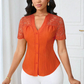 👚Sommerbluse für Damen mit V-Ausschnitt, Spitzenärmeln und Knopfleiste