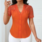 👚Sommerbluse für Damen mit V-Ausschnitt, Spitzenärmeln und Knopfleiste