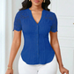 👚Sommerbluse für Damen mit V-Ausschnitt, Spitzenärmeln und Knopfleiste