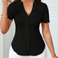 👚Sommerbluse für Damen mit V-Ausschnitt, Spitzenärmeln und Knopfleiste