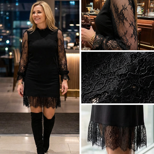 Damen-Minikleid mit Stehkragen und Spitzenbesatz