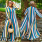 Damen-Set, langärmeliges gestreiftes Gewand + Hose, zweiteiliges Set