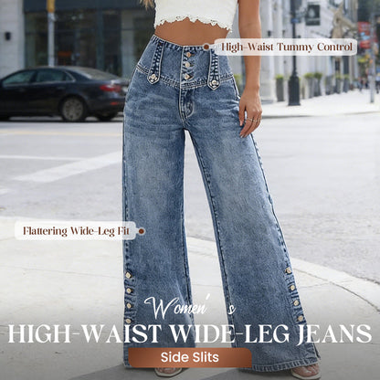 🔈🔈2026 NEUHEITEN – BESTSELLER🔥👖Hoch taillierte Jeans mit weitem Bein – einfaches Anziehen! Seitliche Schlitze lassen die Brise herein und halten Sie kühl. 🌸